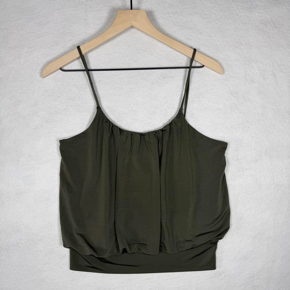 Express Olive Green Bubble Hem Camisole Top Spaghetti Strap Blouse Womens Medium